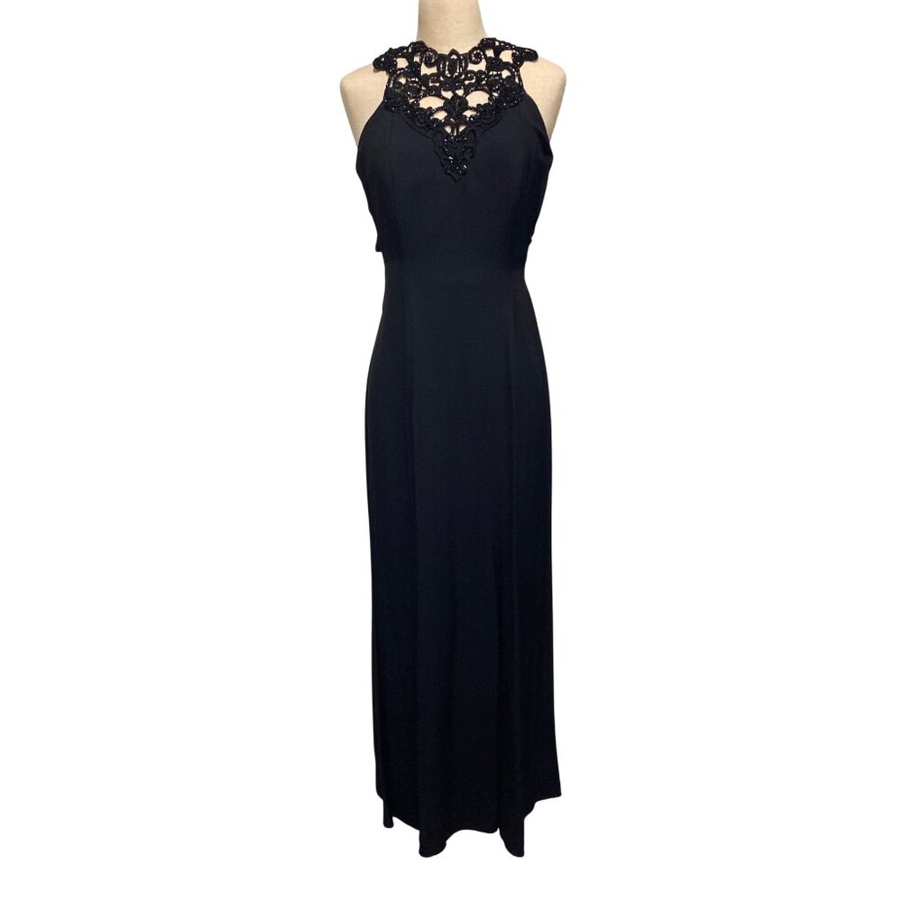 Vintage Blondie And Me Evening Gown Black Lace Halter Neck Backless Formal Prom